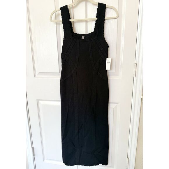 Anthropologie Square-Neck Black Midi Bandage Dress Size Small NWT - Picture 1 of 6